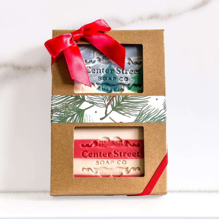 Candy Cane + Alpine Frost Handmade Soap Gift Box - Two Soaps