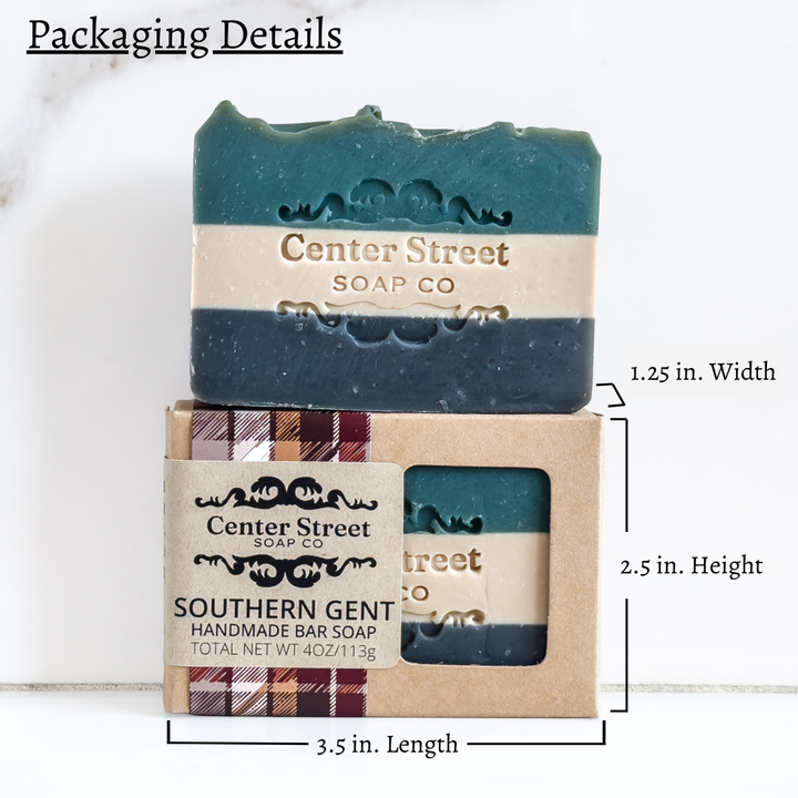 Southern Gent Handmade Soap Bar by Center Street Soap Co. Packaging Details
