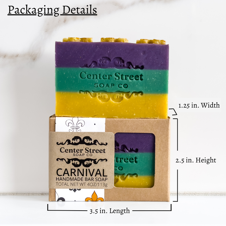 Carnival Handmade Soap Bar by Center Street Soap Co. Packaging Details