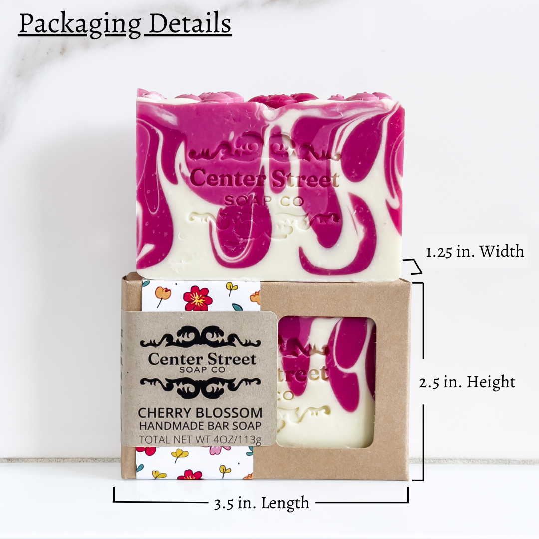 Cherry Blossom Handmade Soap Bar by Center Street Soap Co. Packaging Details