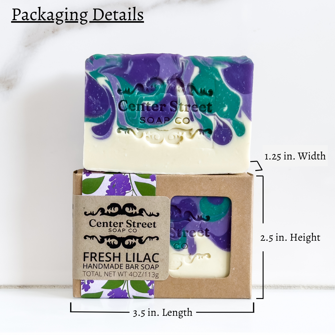 Fresh Lilac Handmade Soap Bar by Center Street Soap Co. Packaging Details