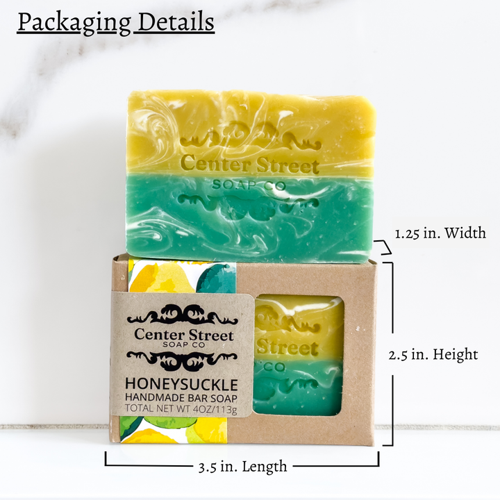 Honeysuckle Handmade Soap Bar by Center Street Soap Co. Packaging Details