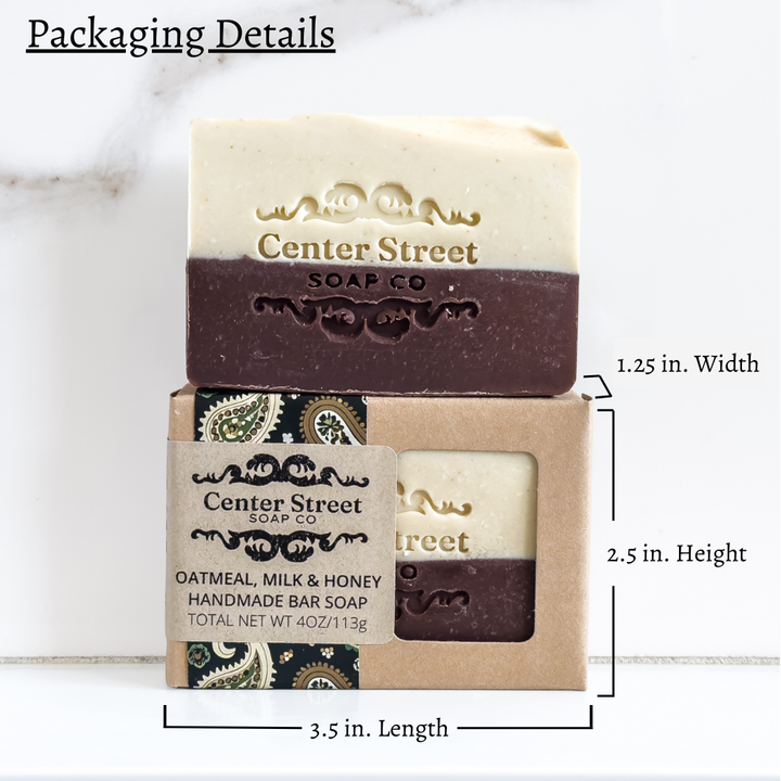 Oatmeal, Milk & Honey Handmade Soap Bar by Center Street Soap Co. Packaging Details