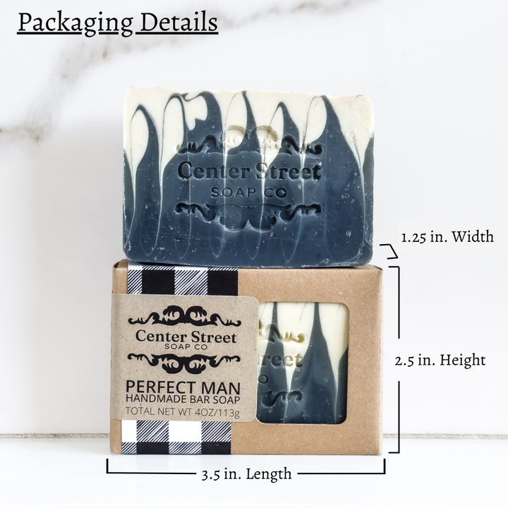 Perfect Man Handmade Soap Bar by Center Street Soap Co. Packaging Details