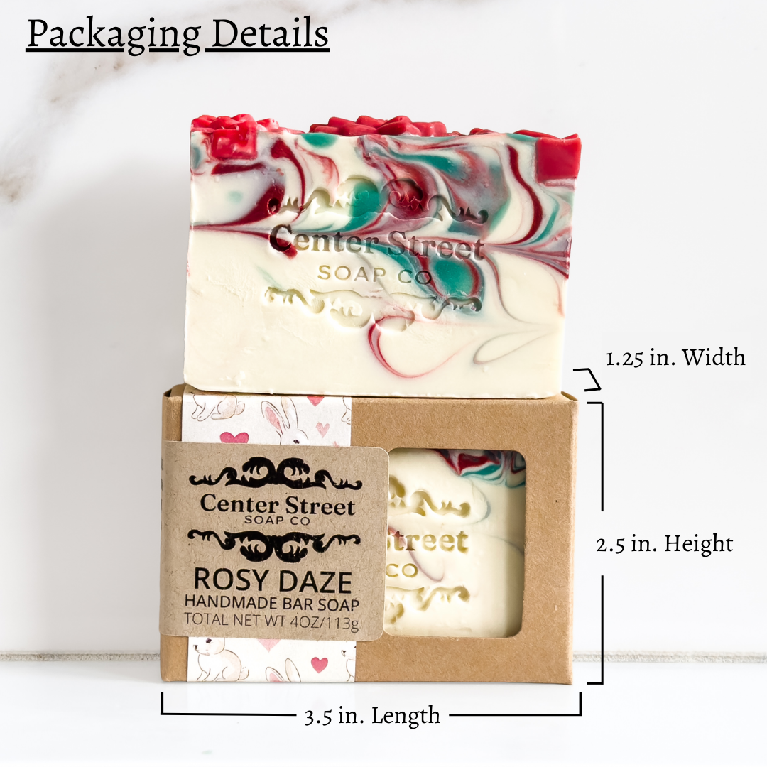 Rosy Daze Handmade Soap Bar by Center Street Soap Co. Packaging Details