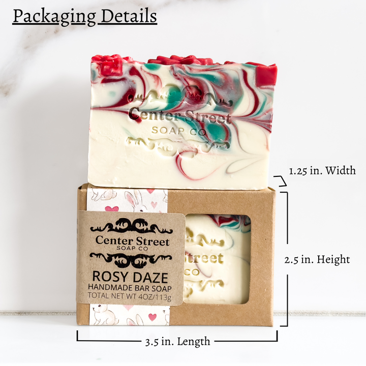 Rosy Daze Handmade Soap Bar by Center Street Soap Co. Packaging Details